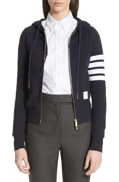 Thom Browne Navy 4-bar Loopback Full Zip Hoodie In Black
