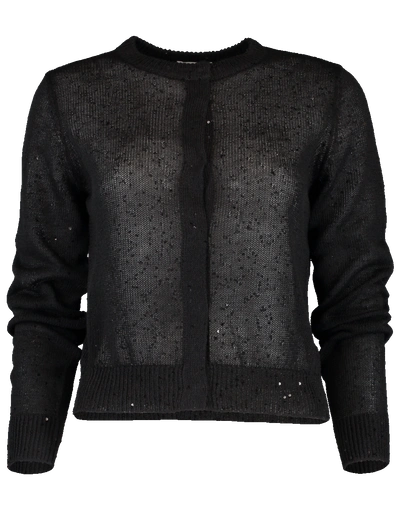 Brunello Cucinelli Linen-silk Paillette Cropped Cardigan In Black