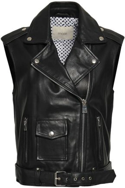 Maje Woman Leather Biker Waistcoat Black