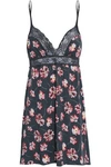 EBERJEY Lace-trimmed floral-print stretch-modal jersey chemise,GB 2507222119662365