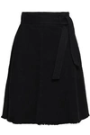 MAJE MAJE WOMAN FRINGED DENIM SKIRT BLACK,3074457345619952385