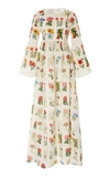 AGUA BY AGUA BENDITA PAPAYA FLORAL-PRINT BEAD-EMBELLISHED LINEN DRESS,722037