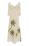 AGUA BY AGUA BENDITA AMERICA PALM-DETAILED LINEN DRESS,722044