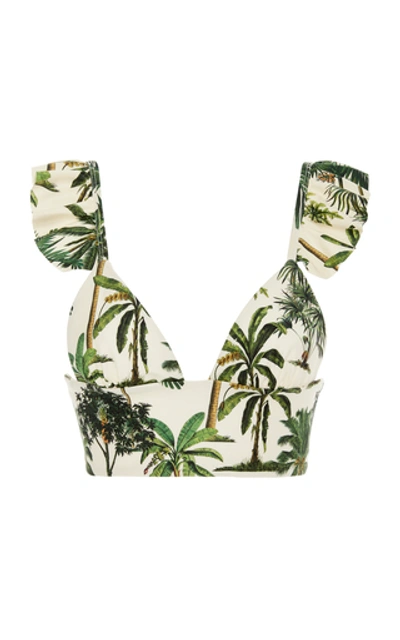 Agua By Agua Bendita Geranium Ruffled Printed Bikini Top In Green