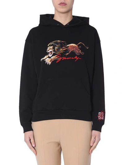 Givenchy Leo Print Embroidered Hoodie In Black