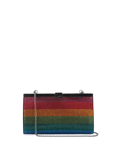 Christian Louboutin Palmette Small Rainbow Crystal Suede Clutch Bag In Black Pattern