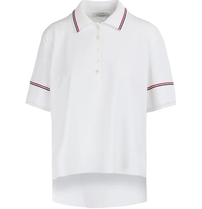 Thom Browne 条纹弹力针织 Polo 衫 In White