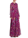 BORGO DE NOR Anna Floral Long-Sleeve Silk Maxi Dress