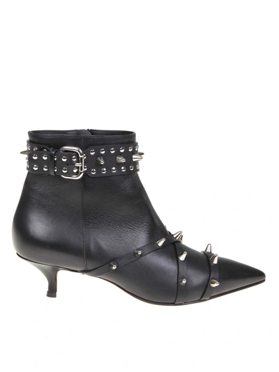 Red Valentino Black Leather Mid-heel Ankle Boots