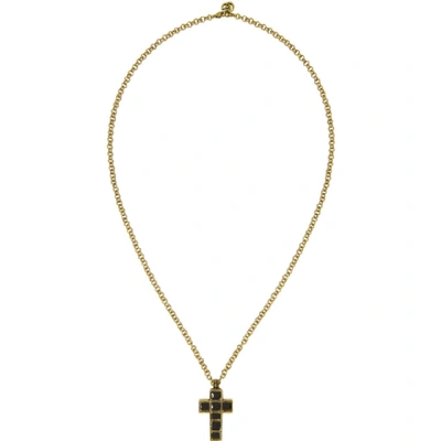 Gucci Black & Gold Medium Cross Necklace In 8029 Black