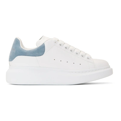 Alexander Mcqueen Suede-trimmed Leather Exaggerated-sole Sneakers In Light Indigo