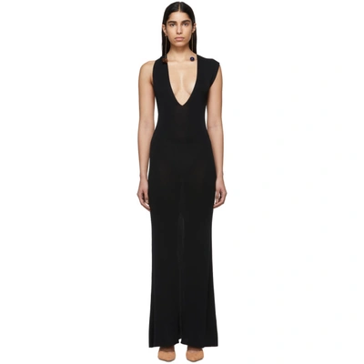 Jacquemus Azur One-shoulder Cutout Knitted Maxi Dress In Black
