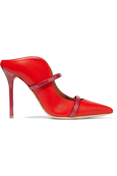 Malone Souliers Maureen Patent Leather-trimmed Leather Mules In Red