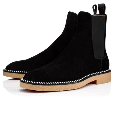 Christian Louboutin Men's Chelsea Crepe-sole Suede Boots In Black