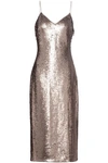 CINQ À SEPT WOMAN SEQUINED TULLE MIDI DRESS GOLD,GB 2507222119321568