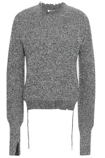 Helmut Lang Brushed Wool-blend Crewneck Sweater In Black White Stripe