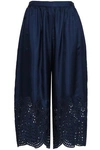 ALICE AND OLIVIA WOMAN CROPPED EMBROIDERED SILK-TWILL WIDE-LEG trousers INDIGO,GB 1473020371351965