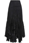 ROBERTO CAVALLI EMBROIDERED DEVORÉ-VELVET MIDI SKIRT,3074457345627760198