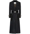 FENDI LEATHER-TRIMMED FAILLE TRENCH COAT,P00357125