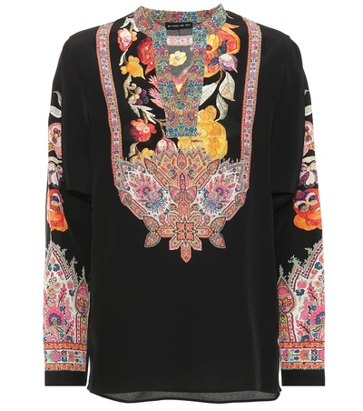 Etro Printed Twill-trimmed Silk-crepe Blouse In Black
