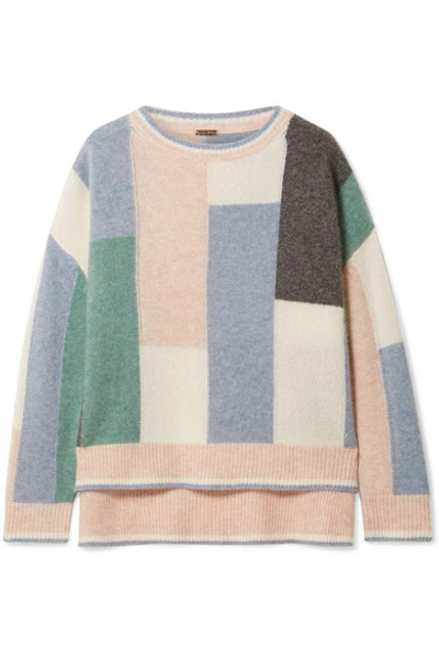 Adam Lippes Colorblock Brushed Cashmere Crewneck Pullover Sweater In Blue