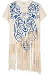 LOEWE FRINGED PRINTED COTTON AND SILK-BLEND JERSEY T-SHIRT