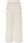 TORY BURCH BUTTON-EMBELLISHED CROPPED CREPE WIDE-LEG PANTS