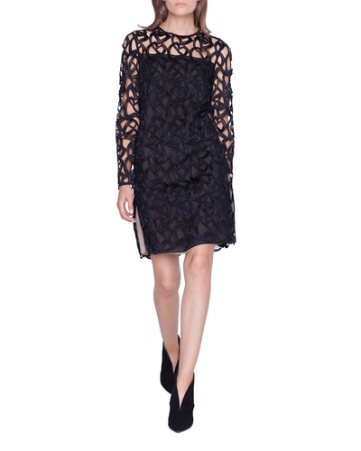 Akris Marker Embroidered Long-sleeve Pencil Dress In Black