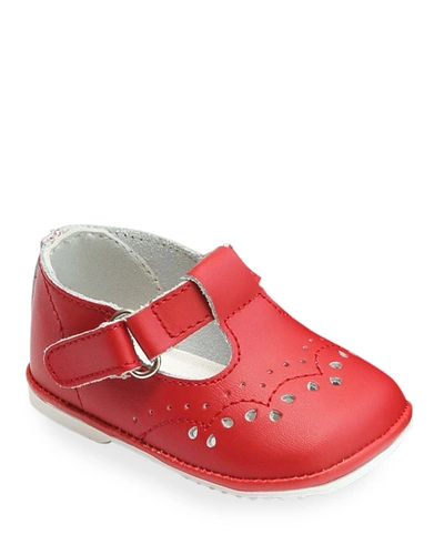 L'amour Shoes Kids' Girl's Birdie Leather T-strap Brogue Mary Jane, Baby In Red