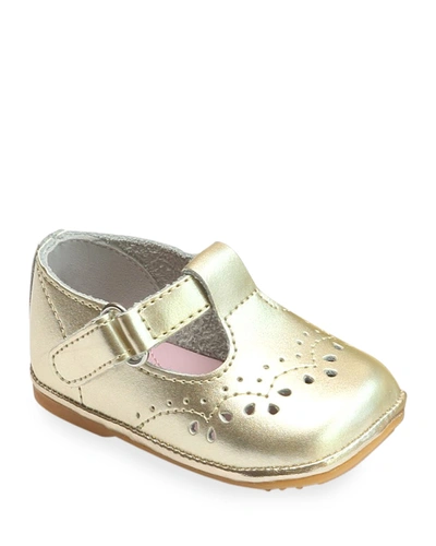 L'AMOUR SHOES GIRL'S BIRDIE METALLIC LEATHER T-STRAP BROGUE MARY JANE, BABY,PROD144890077