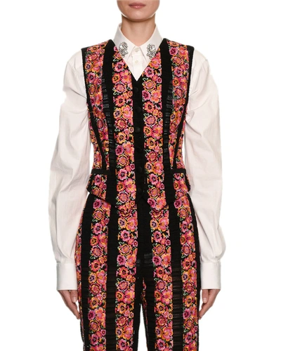 Dolce & Gabbana Floral Embroidered Vest In Pink/black