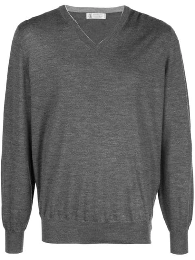 Brunello Cucinelli V-neck Pullover In Grey