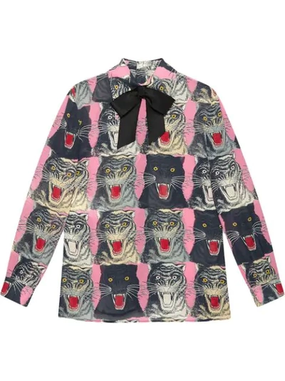 Gucci Tiger Face Print Sablé Shirt - 粉色 In Pink