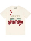 GUCCI GUCCI GUCCI LOGO T-SHIRT WITH EMBROIDERY - NEUTRALS