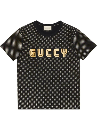 Gucci Oversize T-shirt With Guccy Print In Black