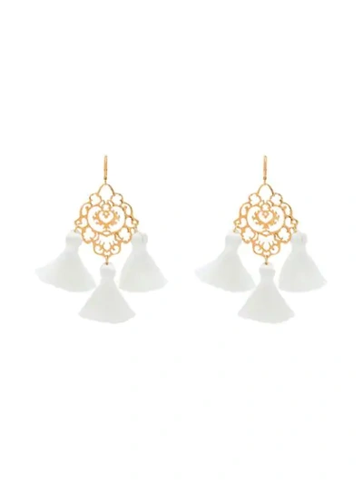 Marte Frisnes Gold Rita White Tassel Earrings