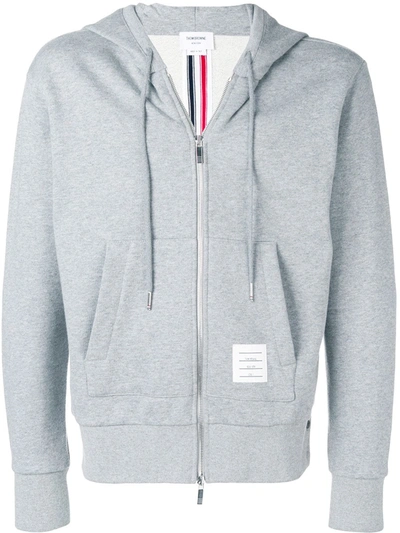 Thom Browne Tricolour Accent Zip-up Hoodie In Grey