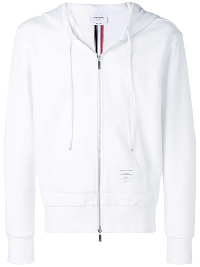 Thom Browne Back Tricolour Stripe Cotton Zip-up Hoodie In White