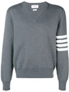 Thom Browne 4-bar Milano Stitch V-neck Pullover In Grey