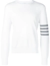Thom Browne Stripe Sleeve Waffle Knit Sweatshirt In White
