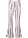 DEREK LAM 10 CROSBY STRIPED INDIGO TWILL CROPPED FLARE TROUSER