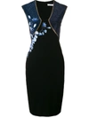 VERSACE VERSACE COLLECTION FLORAL PRINT FITTED DRESS - BLACK