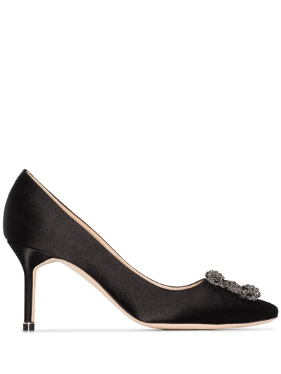 Manolo Blahnik Hangisi Silk Satin Pumps In Black