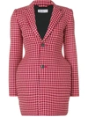 Balenciaga Hourglass Houndstooth Wool Blazer In Red