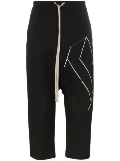 Rick Owens Embroidered Cropped Cotton Blend Trousers In 09117black