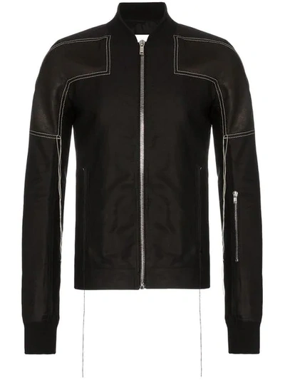 Rick Owens Leather Embroidered Detail Bomber Jacket In 0908blkprl