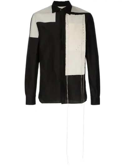 Rick Owens Colour-block Studded Cotton And Silk-blend Shirt In Black