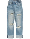 R13 CROSS OVER WAIST DISTRESSED BOYFRIEND JEANS