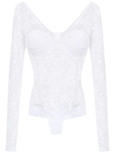 Amir Slama Lace Long Sleeved Swimsuit In White