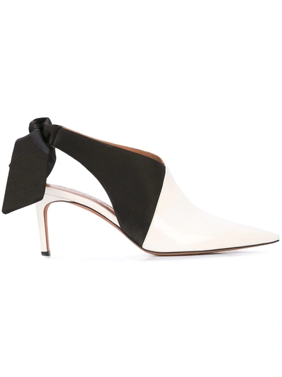 Altuzarra Kirk Tie-heel Satin And Patent-leather Mules In White